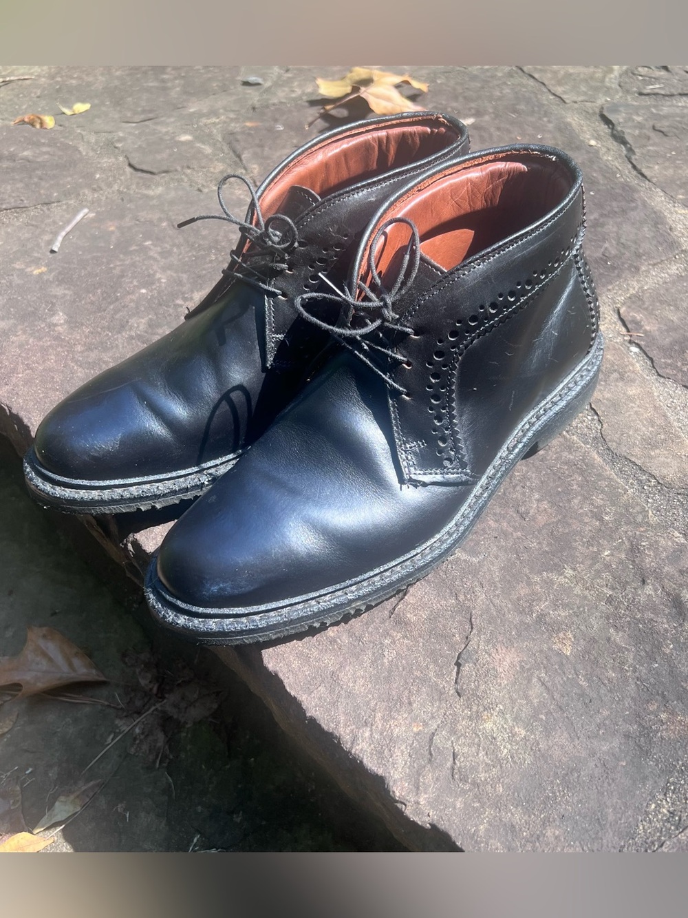 Allen Edmonds Bellevue Black Leather Chukka Boots Perforated Brogue Mens 7.5 D